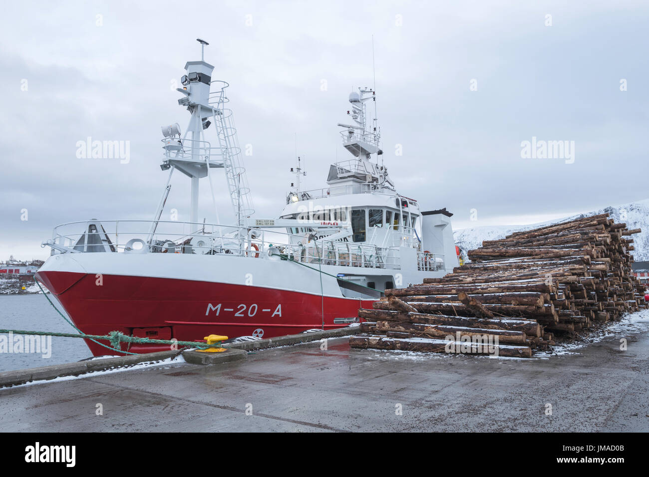 La pesca a strascico Soroyfisk attraccata a Stokmarknes, Nordland County, Norvegia Foto Stock