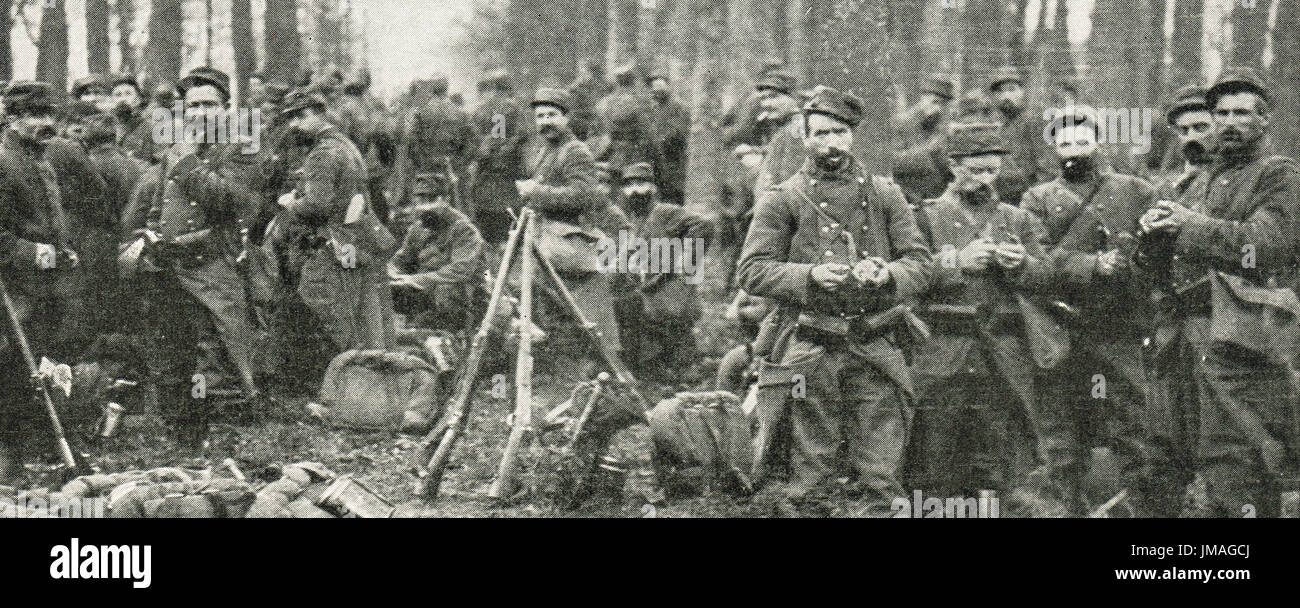 Soldati francesi bivacco, Argonne Forest, 1914 Foto Stock