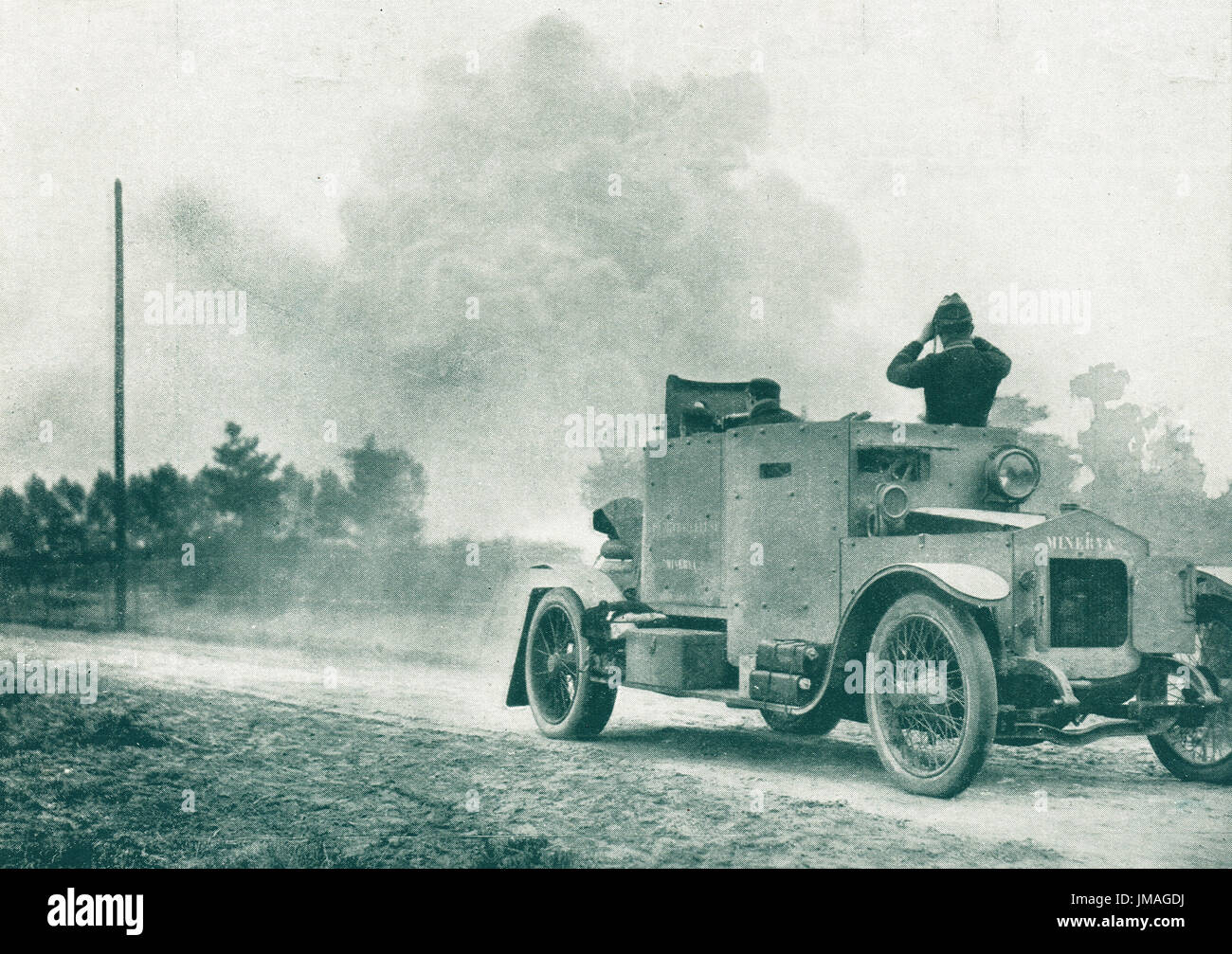 Veicoli blindati, periferia di Antwerp, ww1 Foto Stock