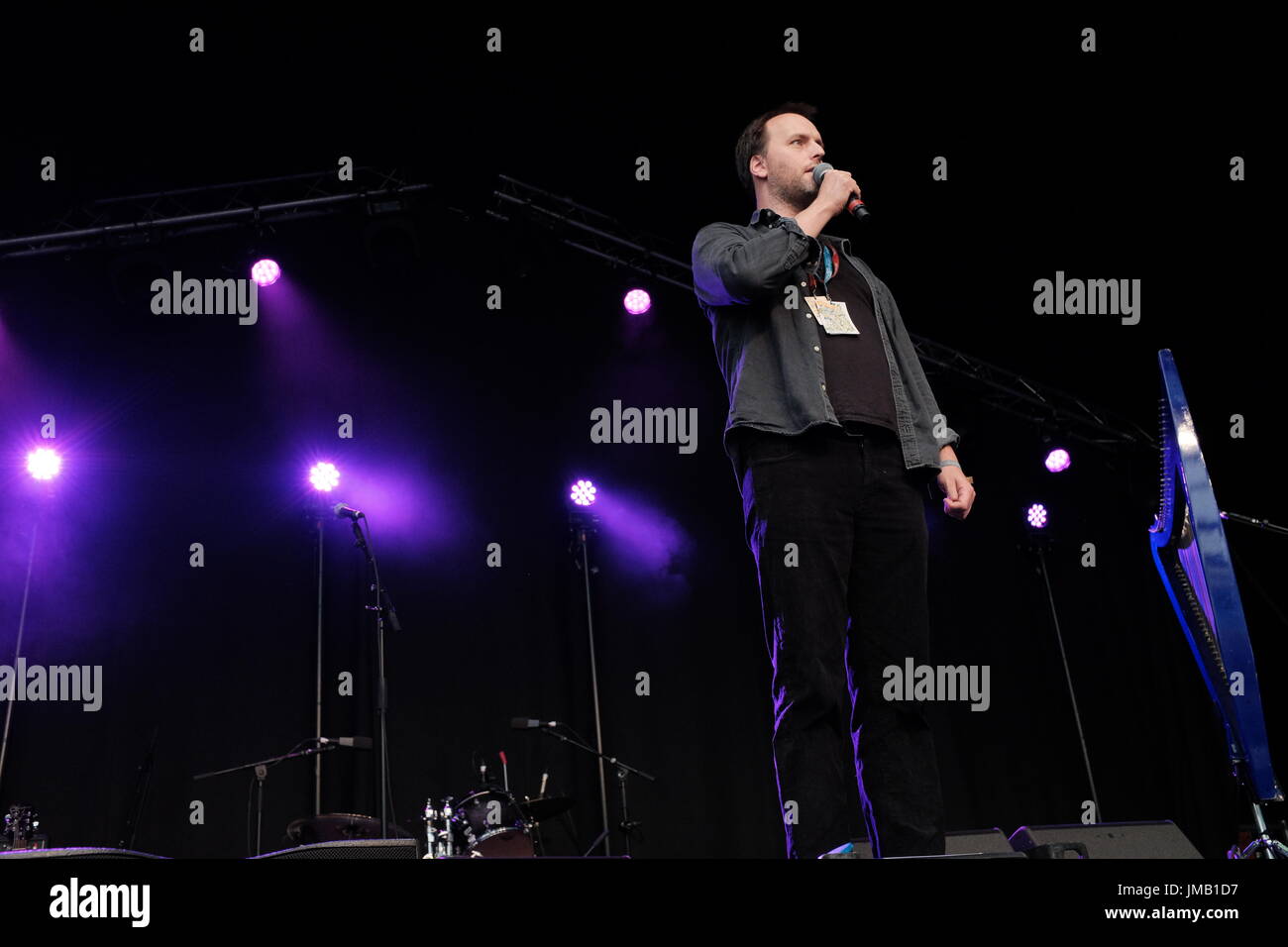 Cambridge, Regno Unito. 27 luglio, 2017. Jon Boden viceparroci questo anni di festival del folk di Cambridge. richard etteridge / alamy live news Foto Stock