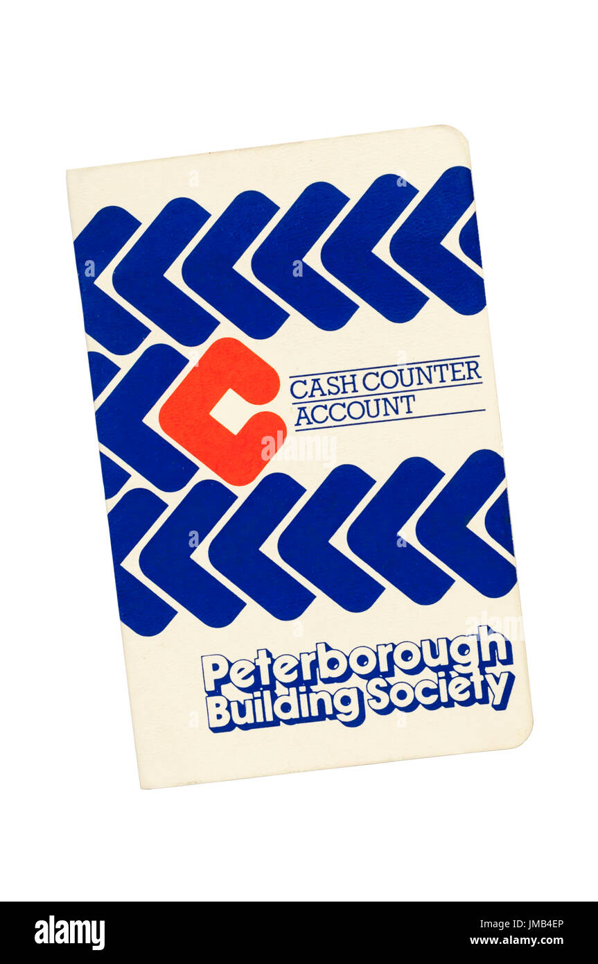 La costruzione della società libretto. Peterborough Building Society. Contatore di cassa Conto. 1986-1987. Foto Stock