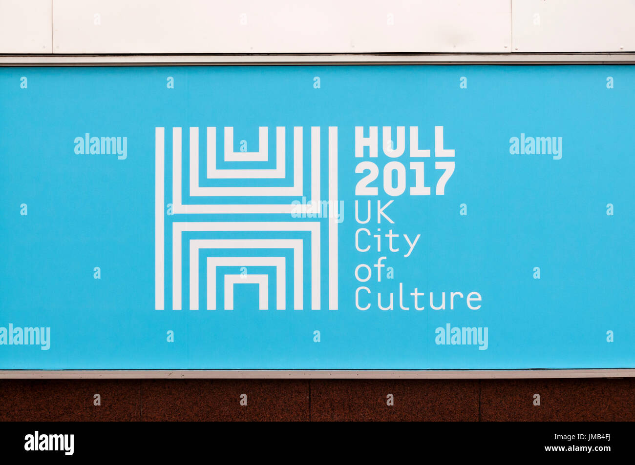 Segno su un edificio di Kingston upon Hull promuove scafo 2017 UK CITTÀ DI CULTURA Foto Stock