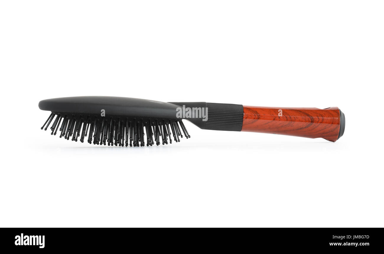 Nuova spazzola per capelli su sfondo bianco. Isolato con tracciato di ritaglio Foto Stock