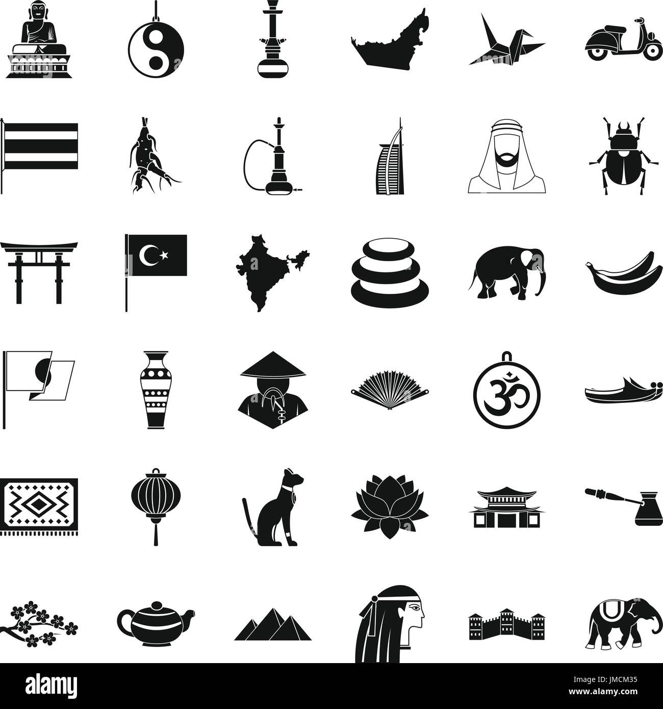 Asian cose set di icone, stile semplice Illustrazione Vettoriale