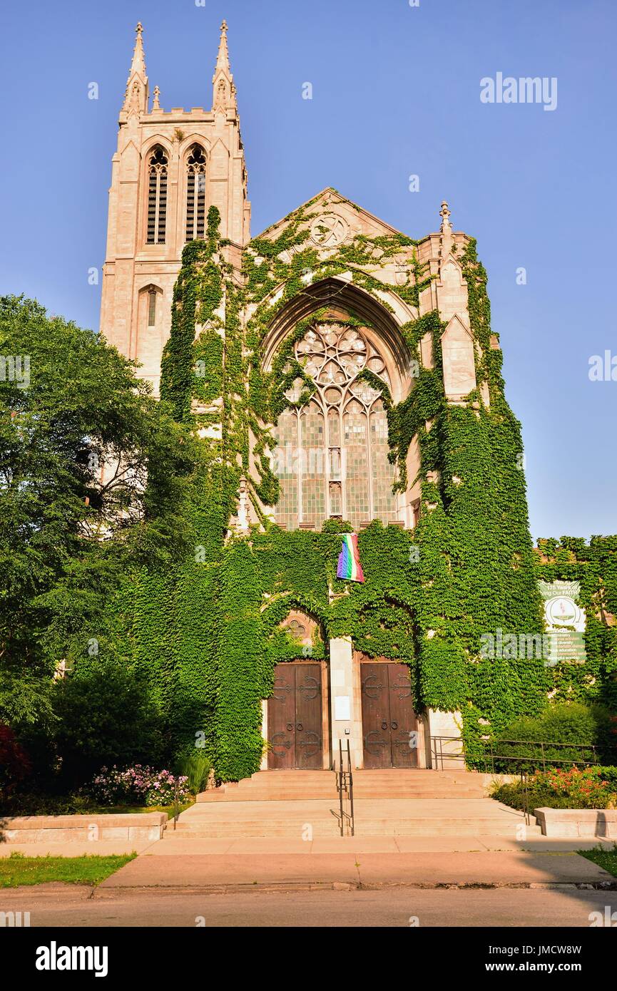 La Prima chiesa unitaria sul campus della University of Chicago. Chicago, Illinois, Stati Uniti d'America. Foto Stock