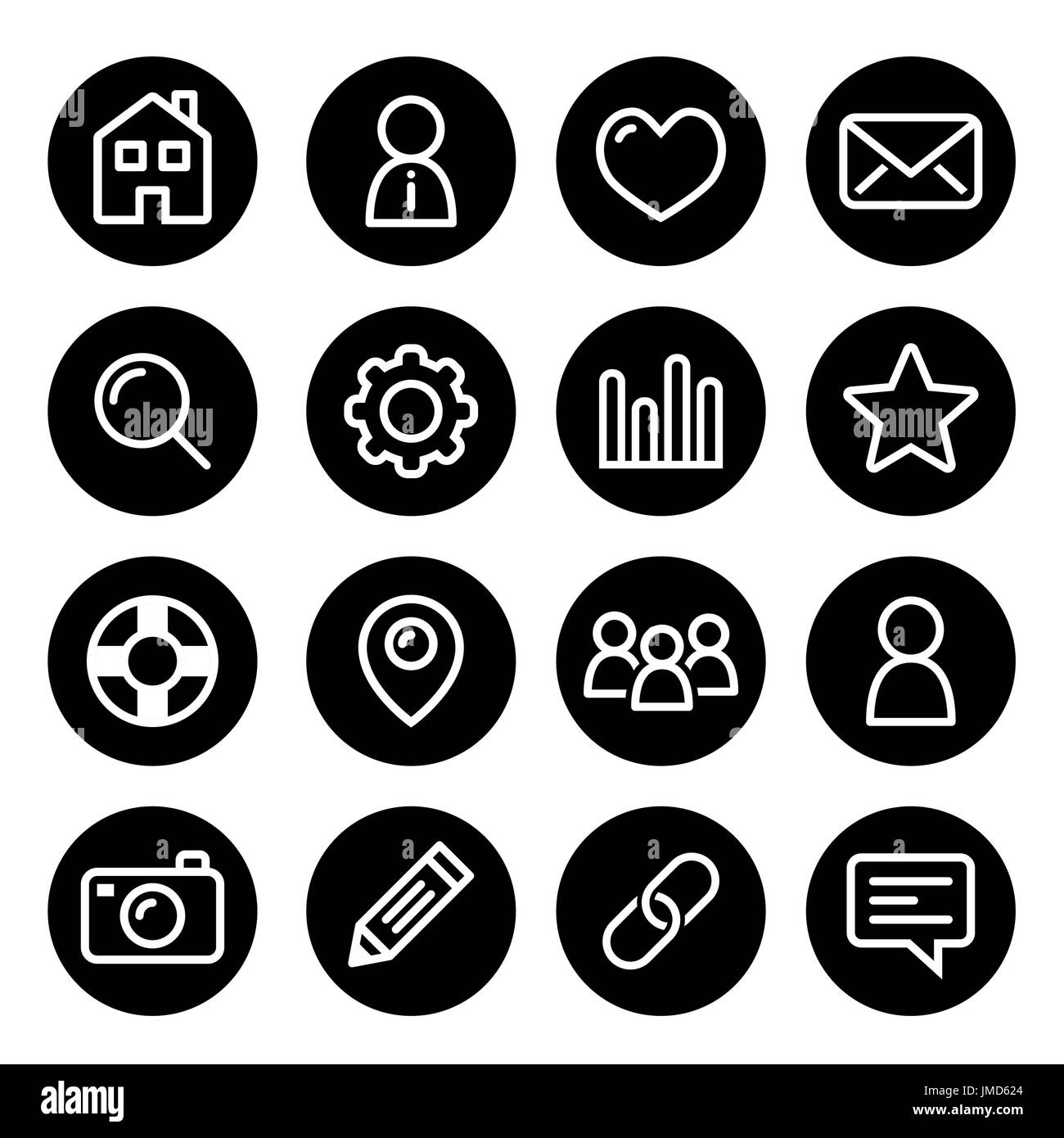 Sito web menu di navigazione di linea rotonda icone - Home, ricerca, e-mail, galleria blog Illustrazione Vettoriale