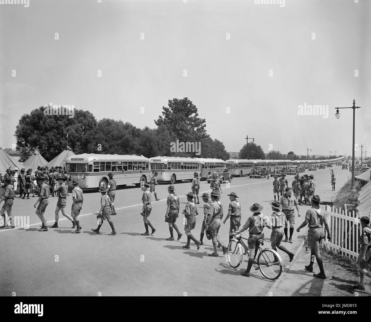 Visite turistiche Boy Scout e gli autobus, Washington DC, USA, Harris & Ewing, 1937 Foto Stock