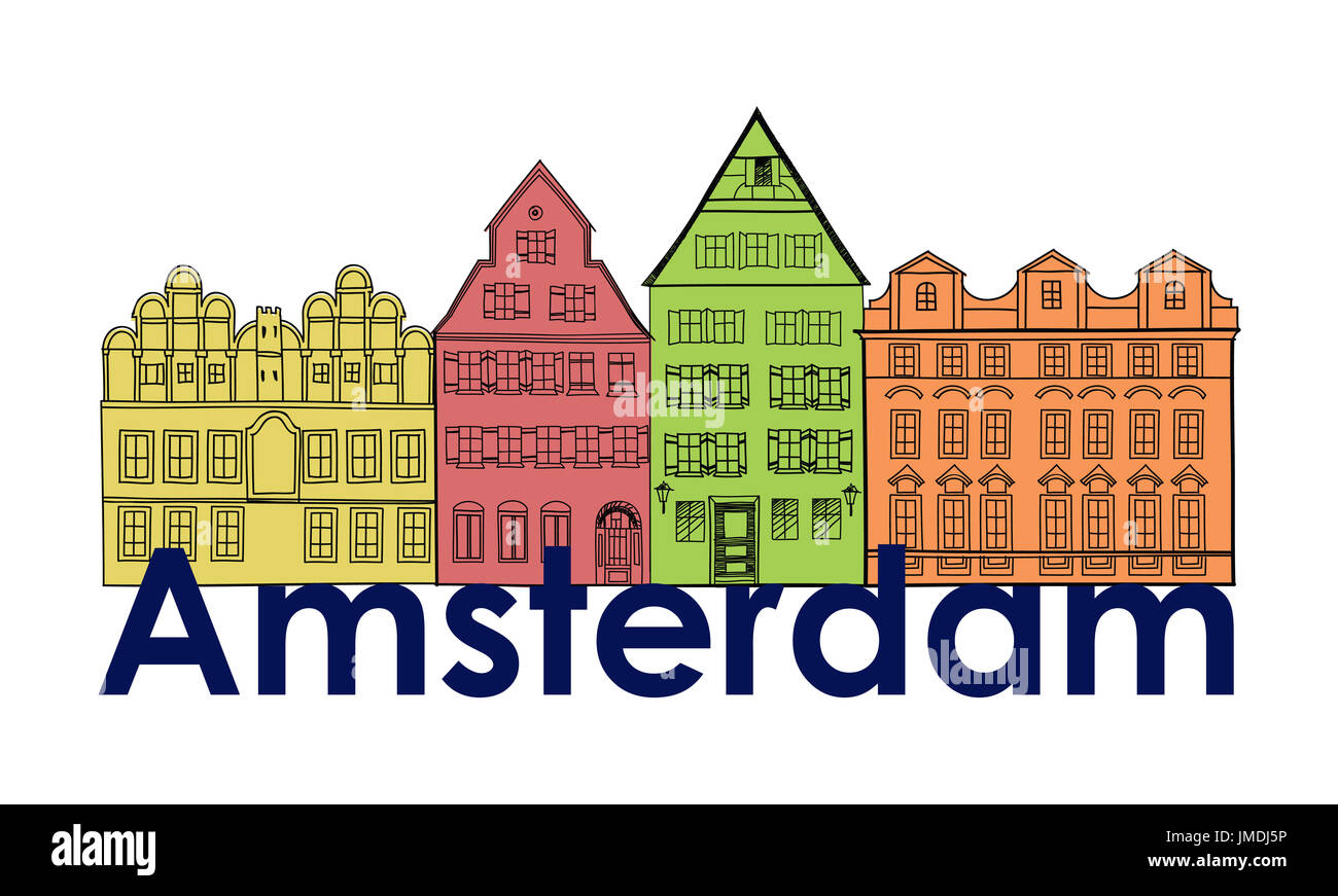 Amsterdam canal case. Paesi Bassi il simbolo. Viaggia in Europa e la relativa icona. Foto Stock