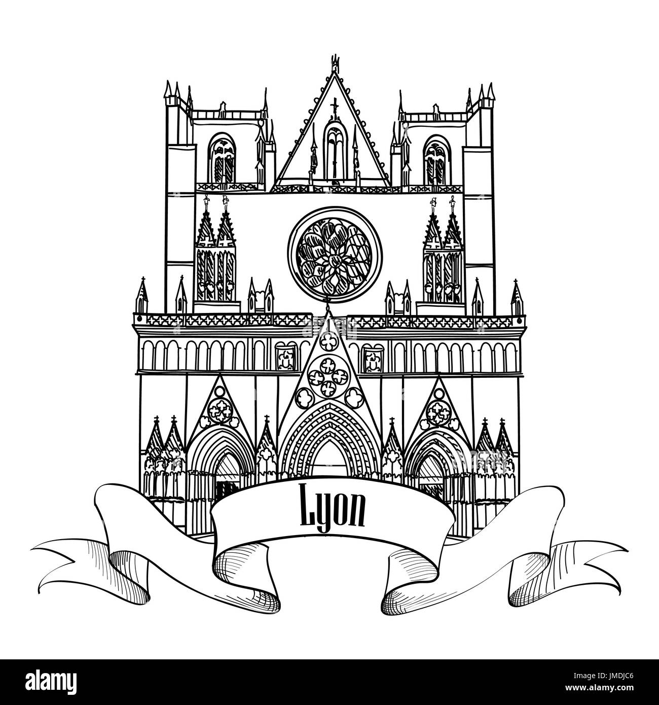 Il francese di Lione architettonico. San Giovanni chiesa. Famoso edificio della città. Viaggiare in Francia segno Foto Stock