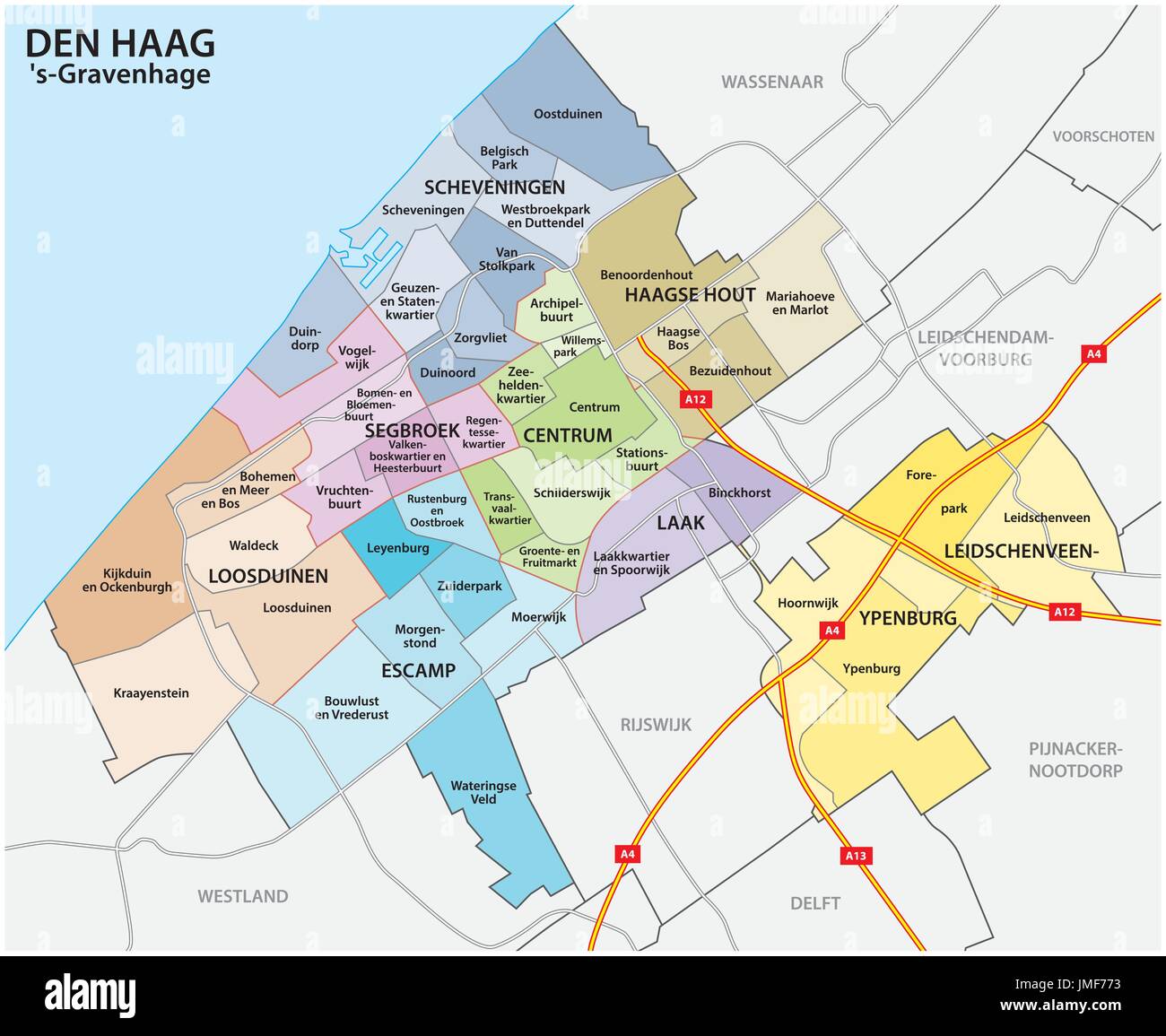 Politica e amministrativa di mappa della città olandese L Aia Illustrazione Vettoriale