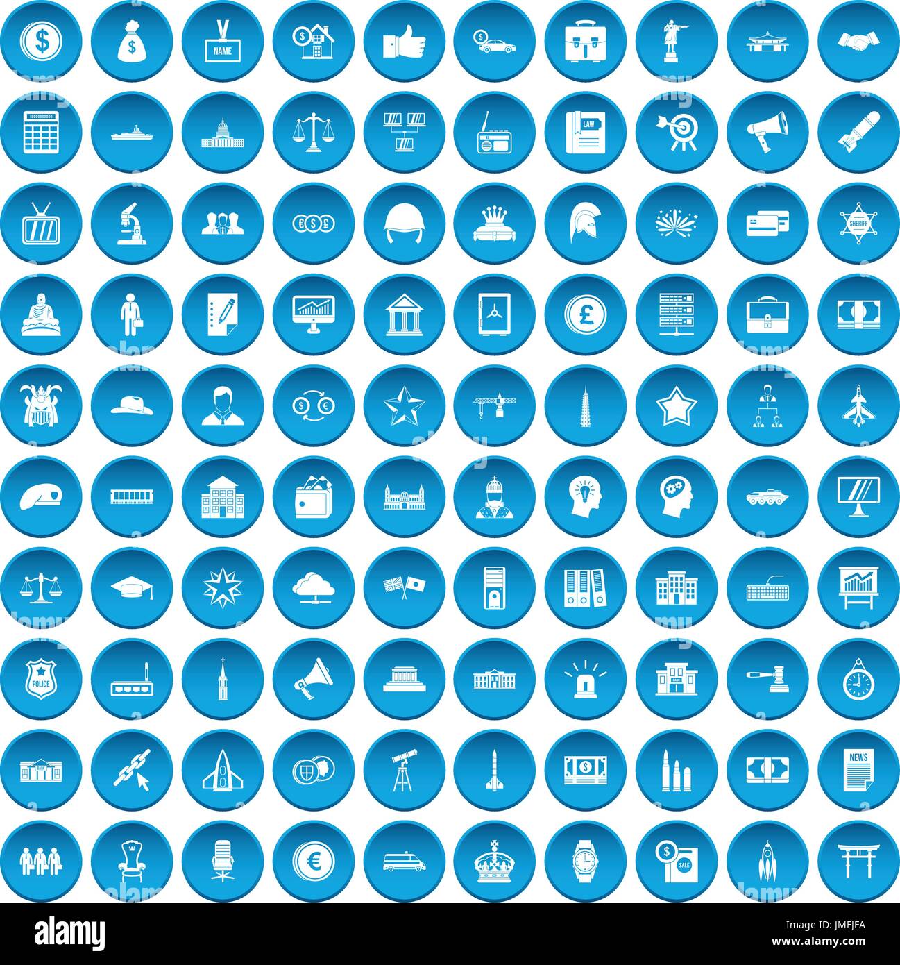 Governo 100 set di icone blu Illustrazione Vettoriale