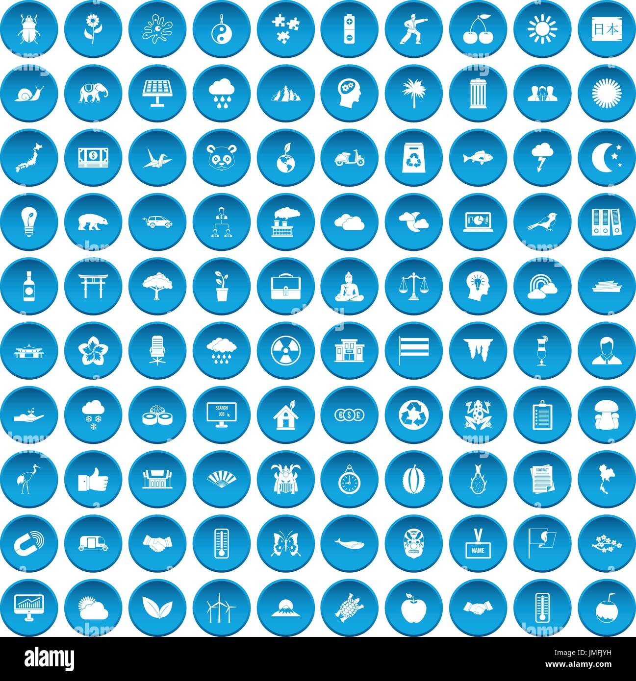 100 armonia set di icone blu Illustrazione Vettoriale