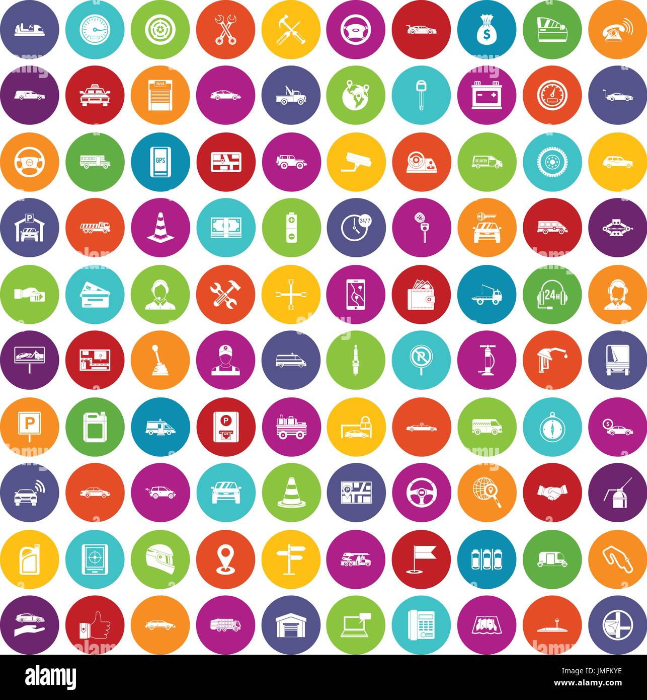 100 icone auto Imposta colore Illustrazione Vettoriale