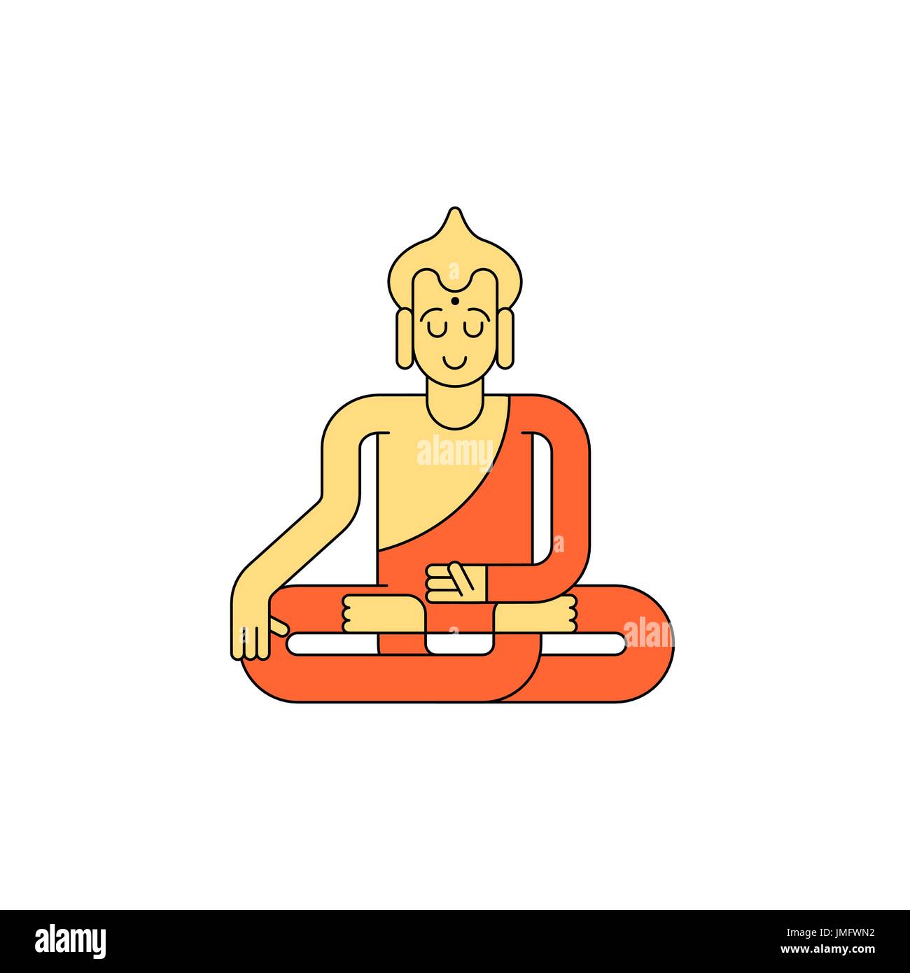 Buddha stile lineare. Statua buddista. La meditazione e l'illuminismo. Illustrazione Vettoriale