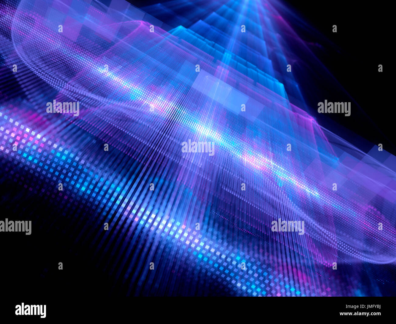 Colorato incandescente dati grande concetto del frattale, piastrelle quadrate, generato dal computer sfondo astratto, rendering 3D Foto Stock