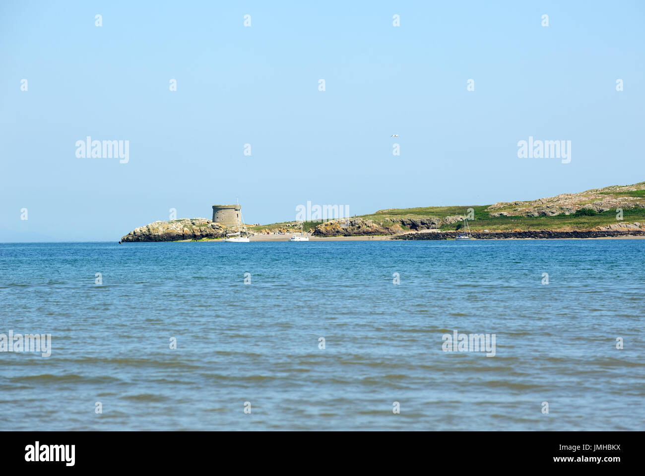 L'isola di Irlanda's Eye dal molo a Howth, Dublino, Irlanda Foto Stock