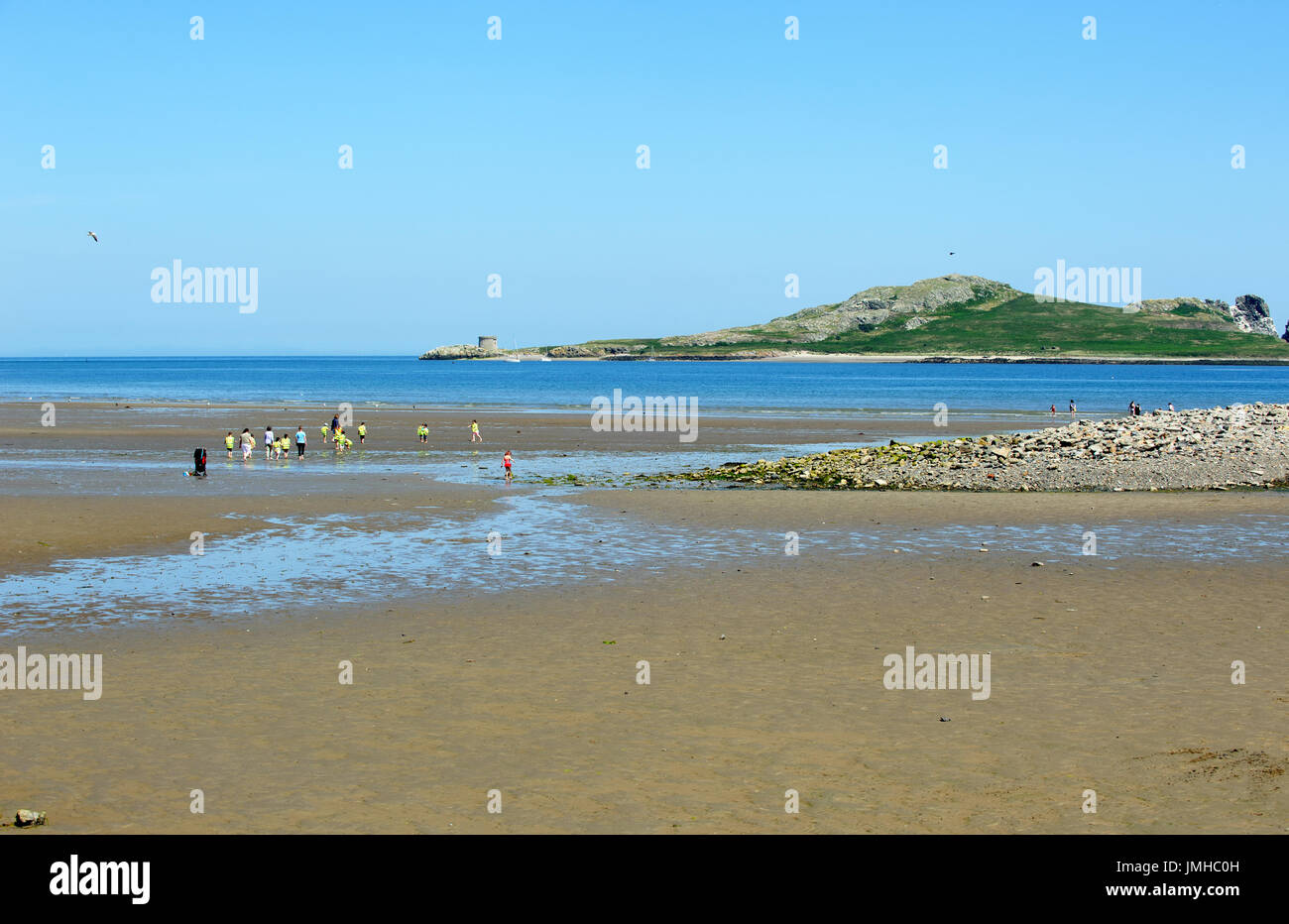 L'isola di Irlanda's Eye da Sutton Beach, Howth, Dublino, Irlanda Foto Stock