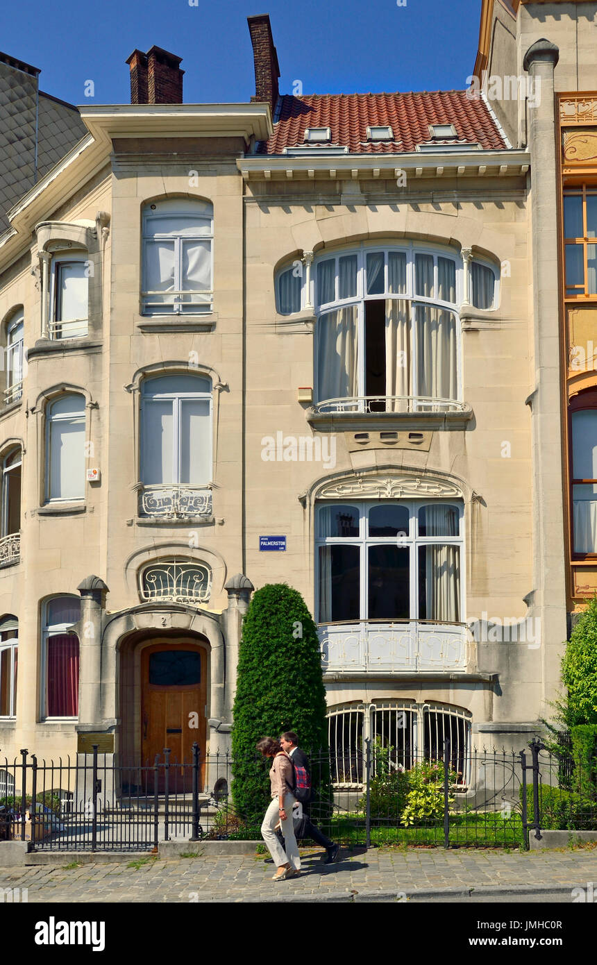 Bruxelles, Belgio. Hotel Delhaye (1900: Victor Horta. Art Nouveau) 2 Avenue Palmerston. Costruito come un prolungamento dell'Hotel van Eetvelde accanto Foto Stock