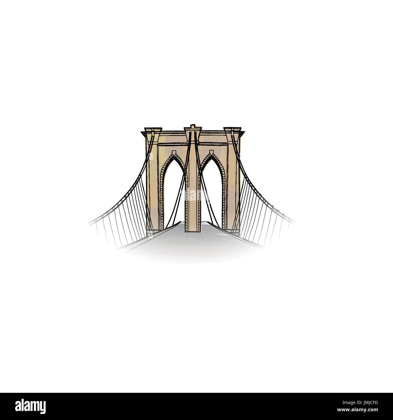 New York City segno. Viaggio icona di NYC. American landmark ponte di Brooklyn view Illustrazione Vettoriale