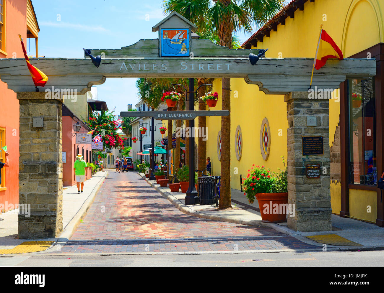 Aviles street quartiere dello shopping nel centro storico di Sant Agostino Florida la città più antica in America Foto Stock