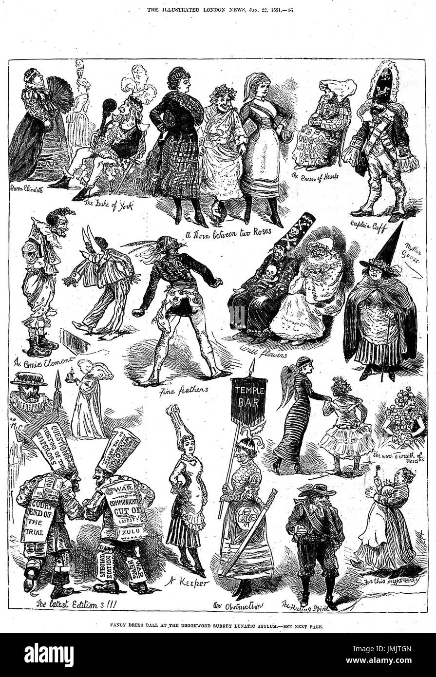 FANCY DRESS BALL BROOKWOOD MANICOMIO come mostrato nel Illustrated London News nel gennaio 1881 Foto Stock