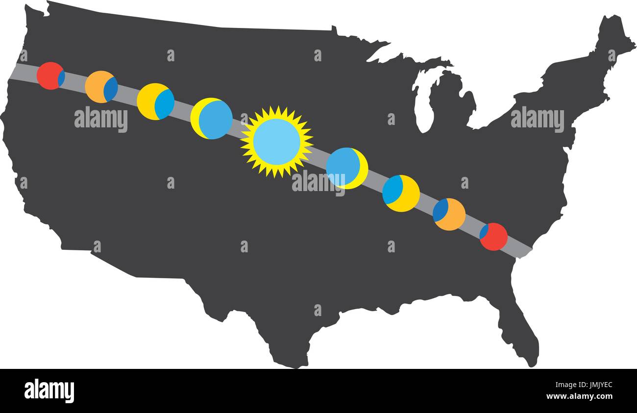 Eclisse Solare Totale Icona Agosto 21, 2017 - mappa percorso modo Illustrazione Vettoriale