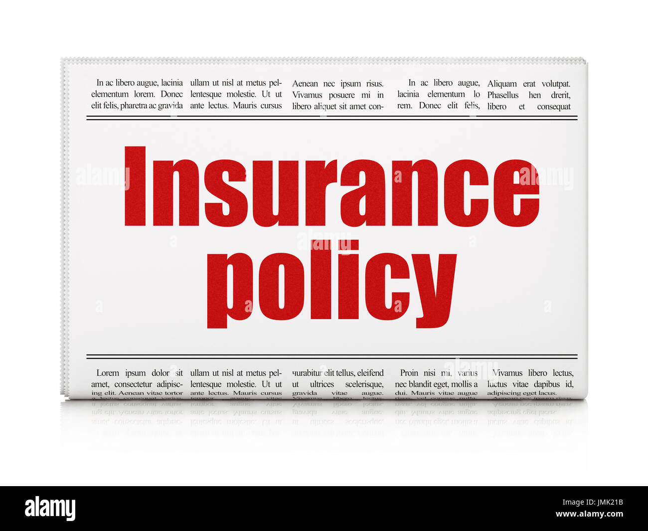 Concetto di assicurazione: titolo di giornale Polizza Assicurativa Foto Stock