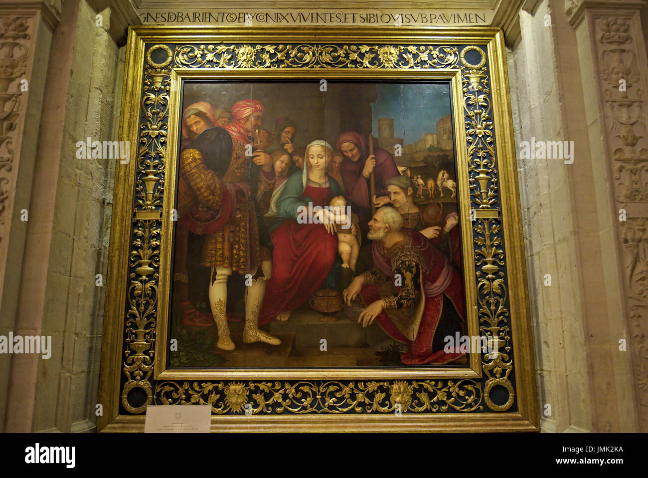 Dipinto 'Adoración de los Magos', da Fernando Yáñez, intorno al 1527, a los Caballeros cappella, Cattedrale di Santa Maria in Cuenca, C.La Mancha, in Spagna. Foto Stock