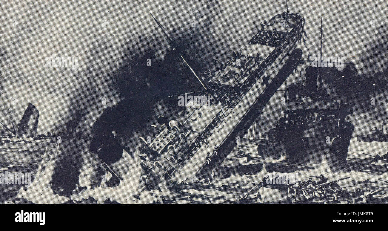 1915 - naufragio della nave ospedale HMHS Anglia dopo aver colpito un nemico miniera. Foto Stock