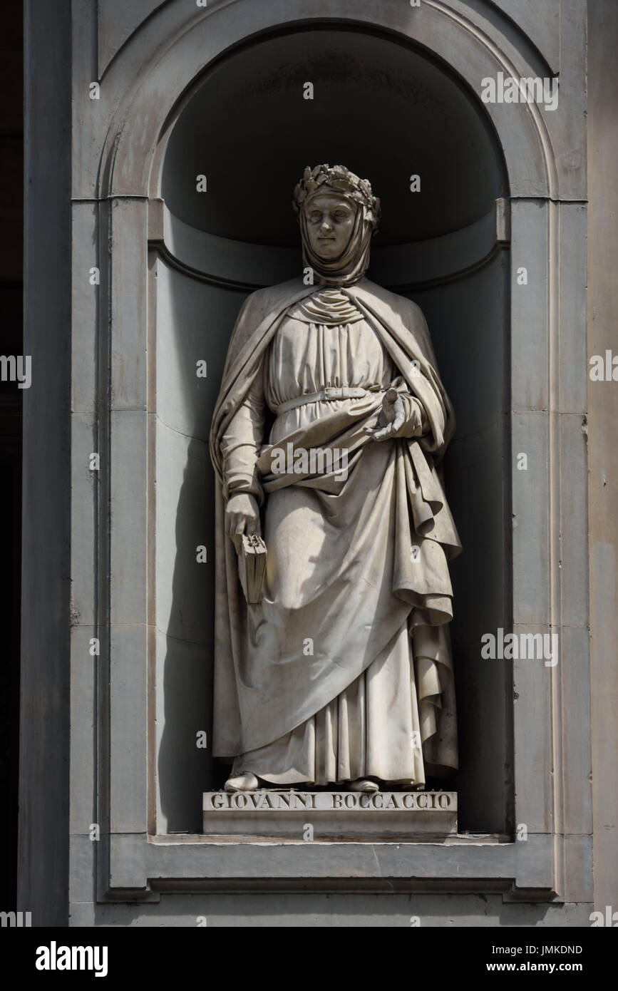 Florenz, Uffizien, statua di Giovanni Boccaccio - Firenze, Uffizi, statua di Giovanni Boccaccio Foto Stock