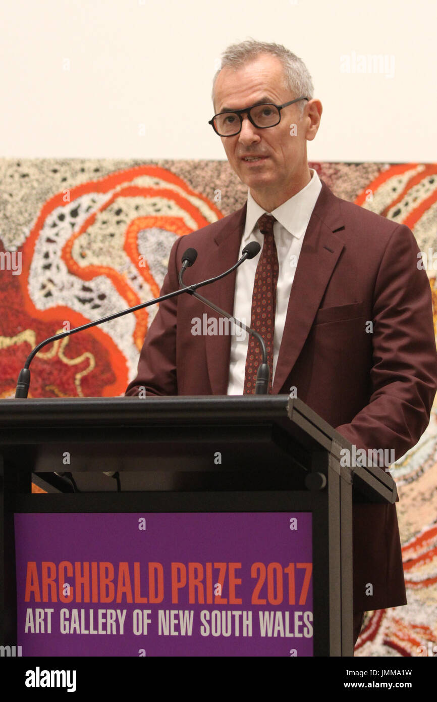 Sydney, Australia. Il 28 luglio 2017. Michael Brand, direttore della Galleria d'Arte di NSW, parla prima dell'annuncio dell'Archibald, Wynne e premi di Sulman. Credito: Richard Milnes/Alamy Live News Foto Stock