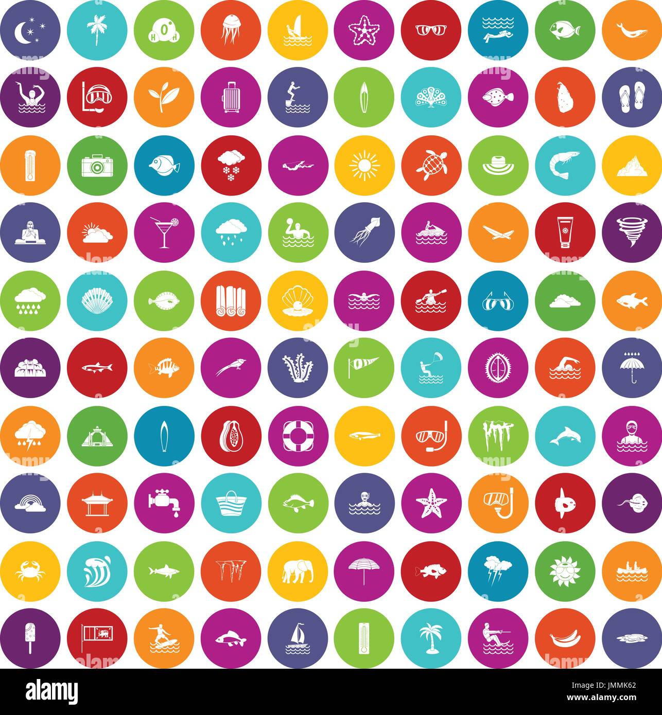 100 diving icone Imposta colore Illustrazione Vettoriale