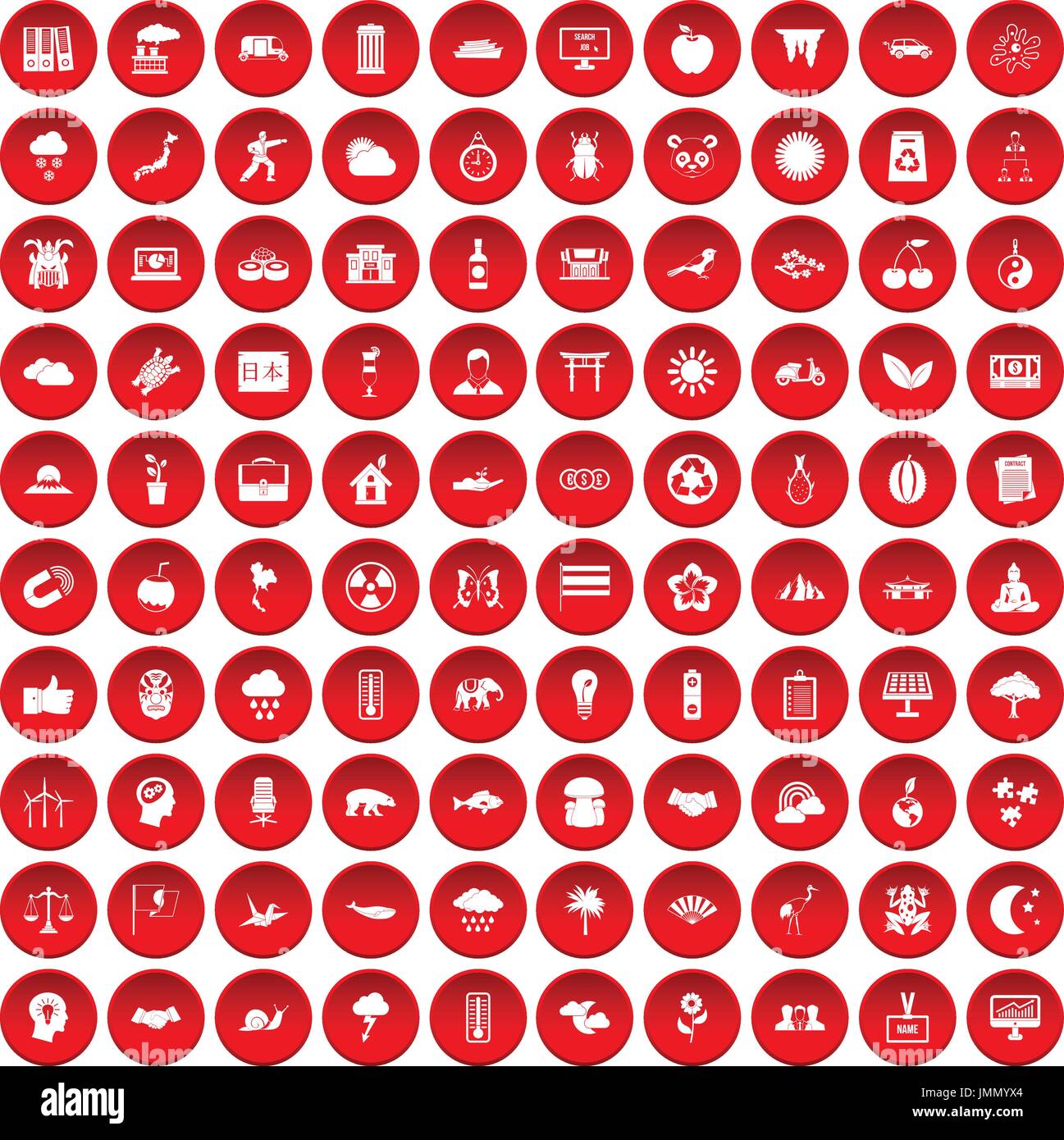 100 armonia set di icone di colore rosso Illustrazione Vettoriale