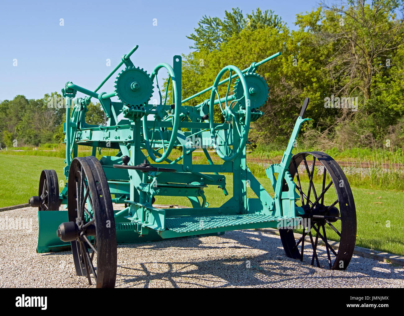 Vintage livellatrice stradale sul display, Contea di Manitowoc, Wisconsin Highway Department Foto Stock