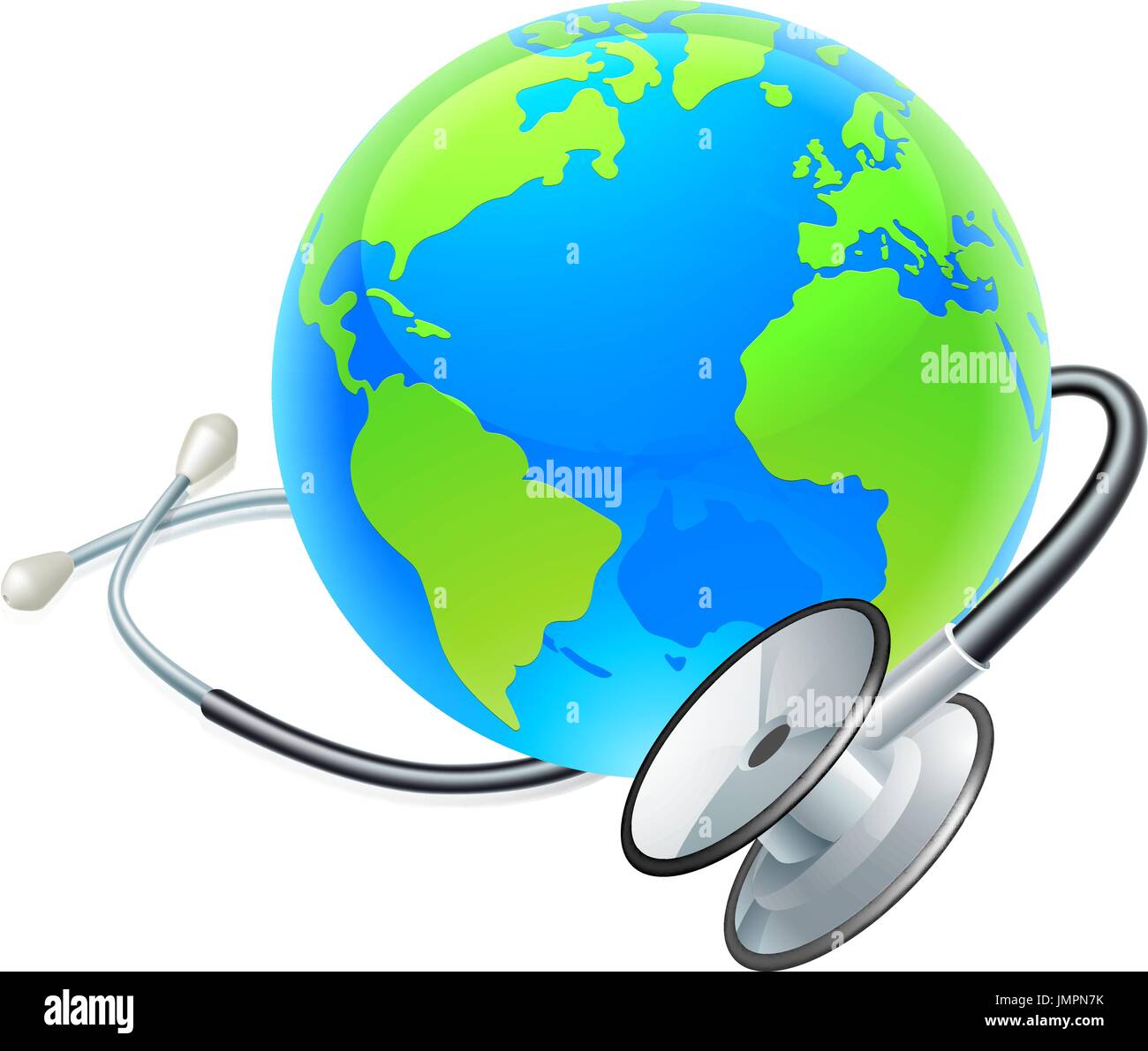 Stetoscopio in terra Globo mondo concetto di salute Illustrazione Vettoriale