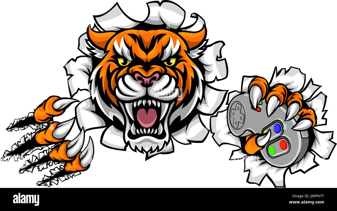 Tiger arrabbiato Esports mascotte Illustrazione Vettoriale