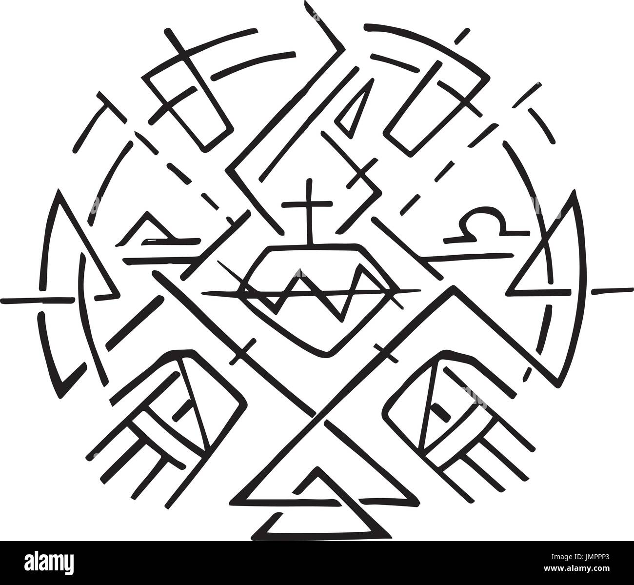 Disegnata a mano illustrazione vettoriale o di disegno a inchiostro del simbolo cristiano del simbolo cristiano di Gesù sacro cuore e mani Illustrazione Vettoriale