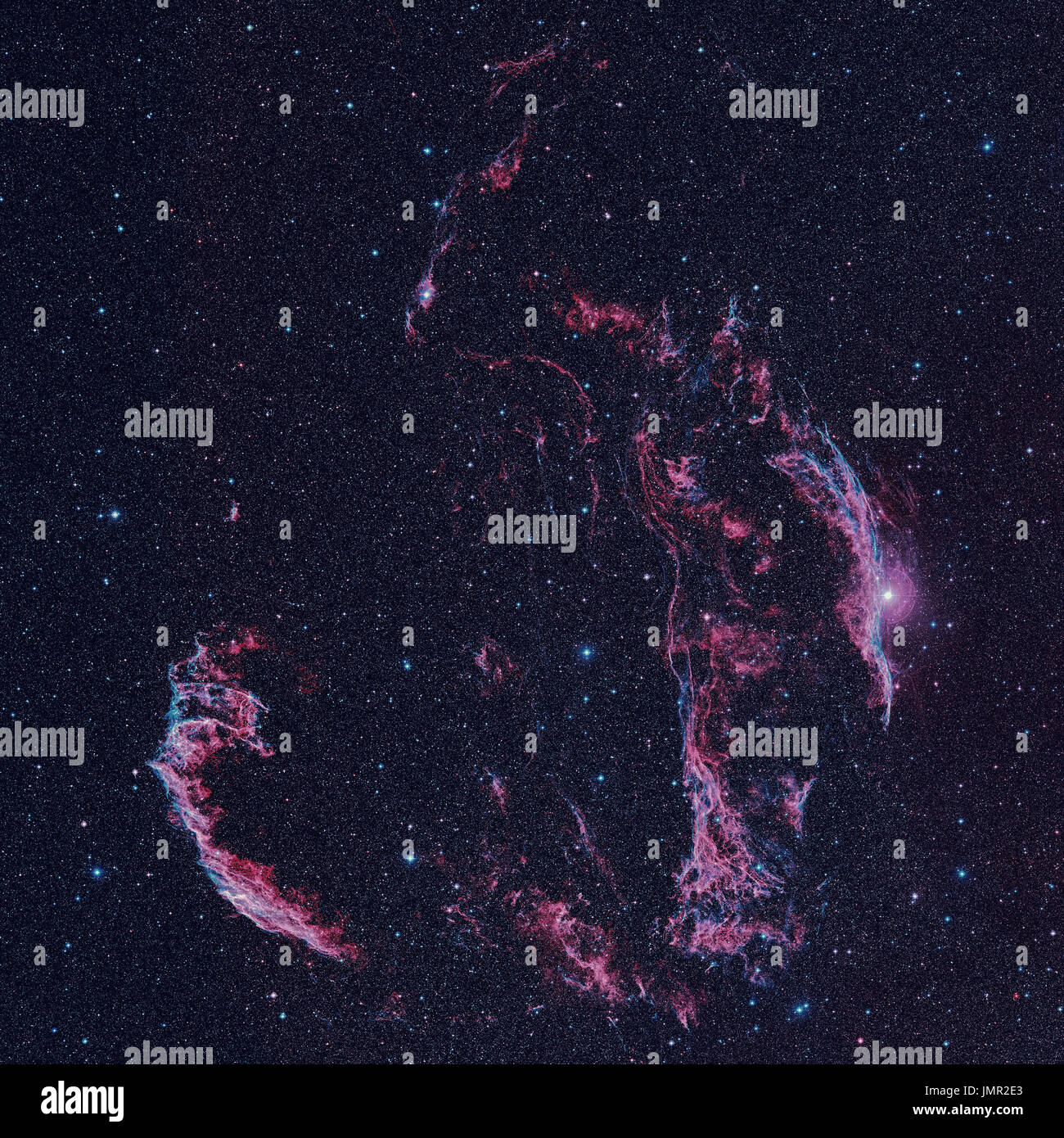 Il velo o nebulosa NGC 6960 è una nuvola di riscaldato e gas ionizzato e polvere nella costellazione del Cigno. Ritoccato immagine colorata. Gli elementi di questa immagine Foto Stock