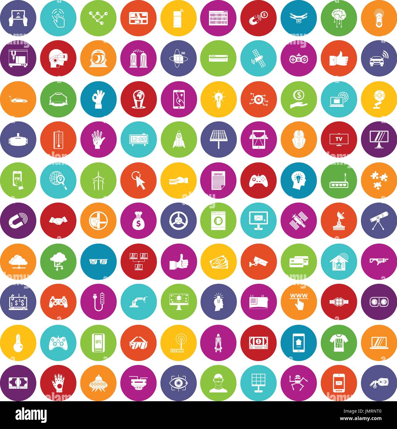 100 hi-tech icone Imposta colore Illustrazione Vettoriale