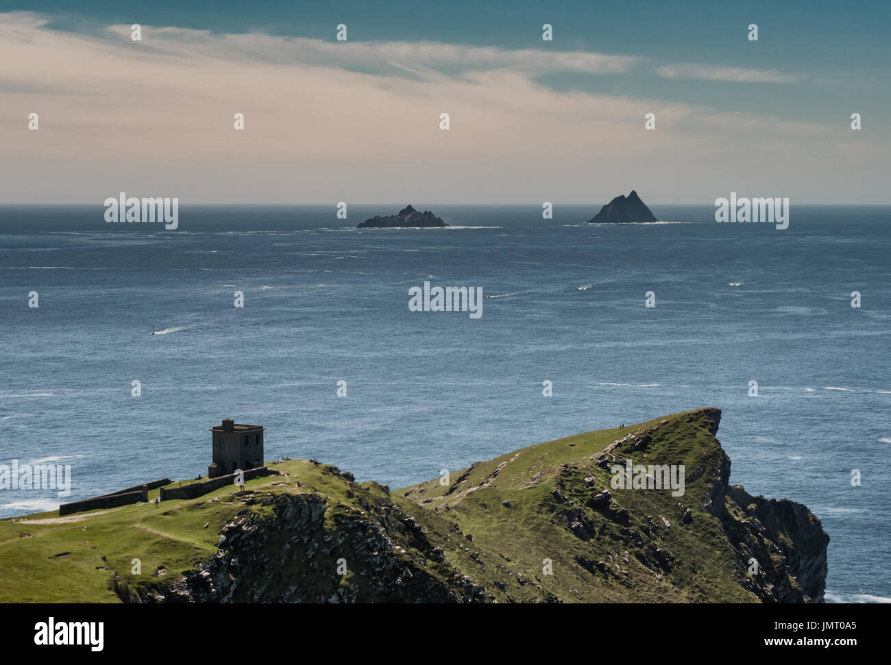Isole Skellig visto da Bray testa isola Valentia in Irlanda Foto Stock