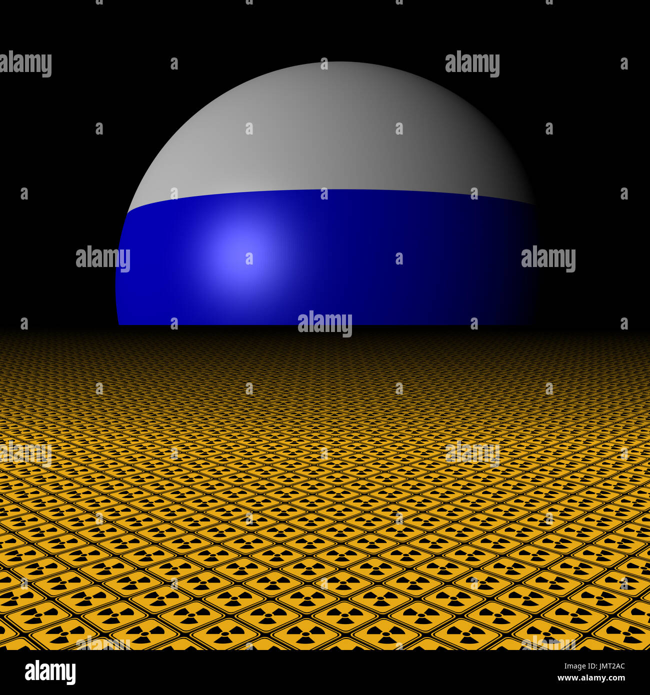 Bandiera russa sfera radioattivi e cartelli di avvertimento illustrazione Foto Stock