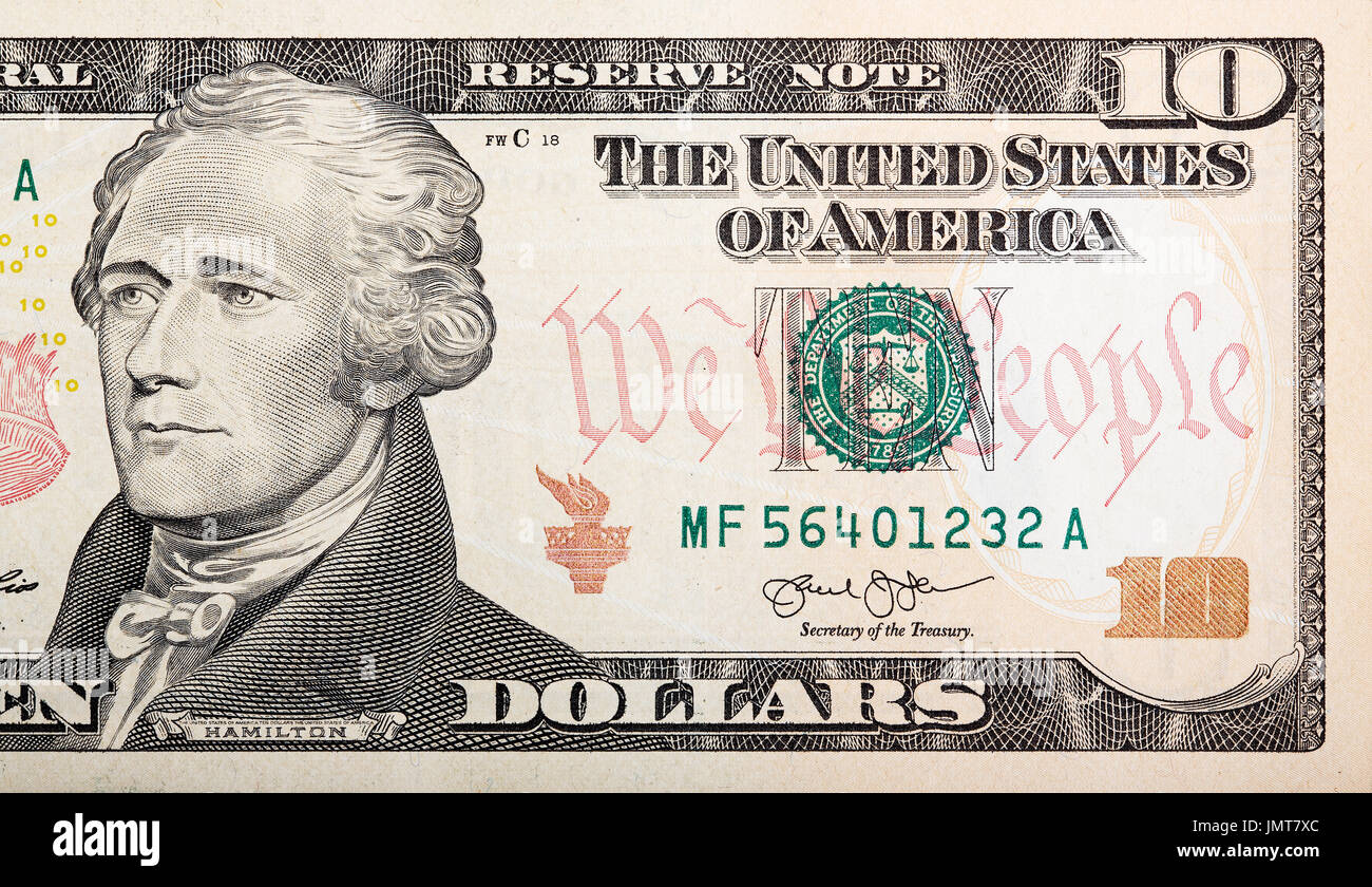 Parte di dieci dollari il denaro americano. Foto Stock