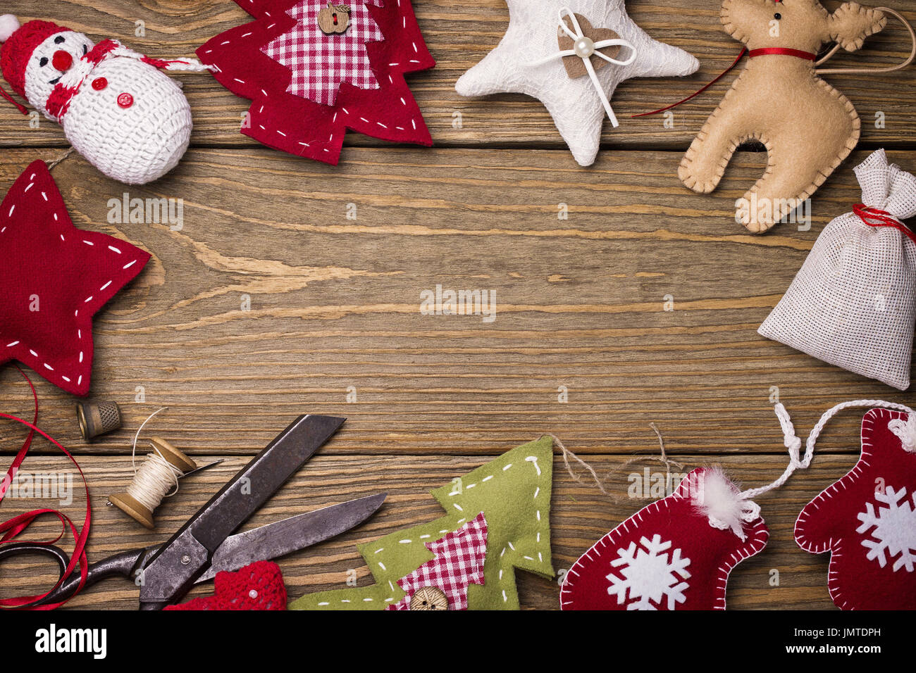 Giocattoli di Natale con le proprie mani, lo spazio per il testo Foto Stock