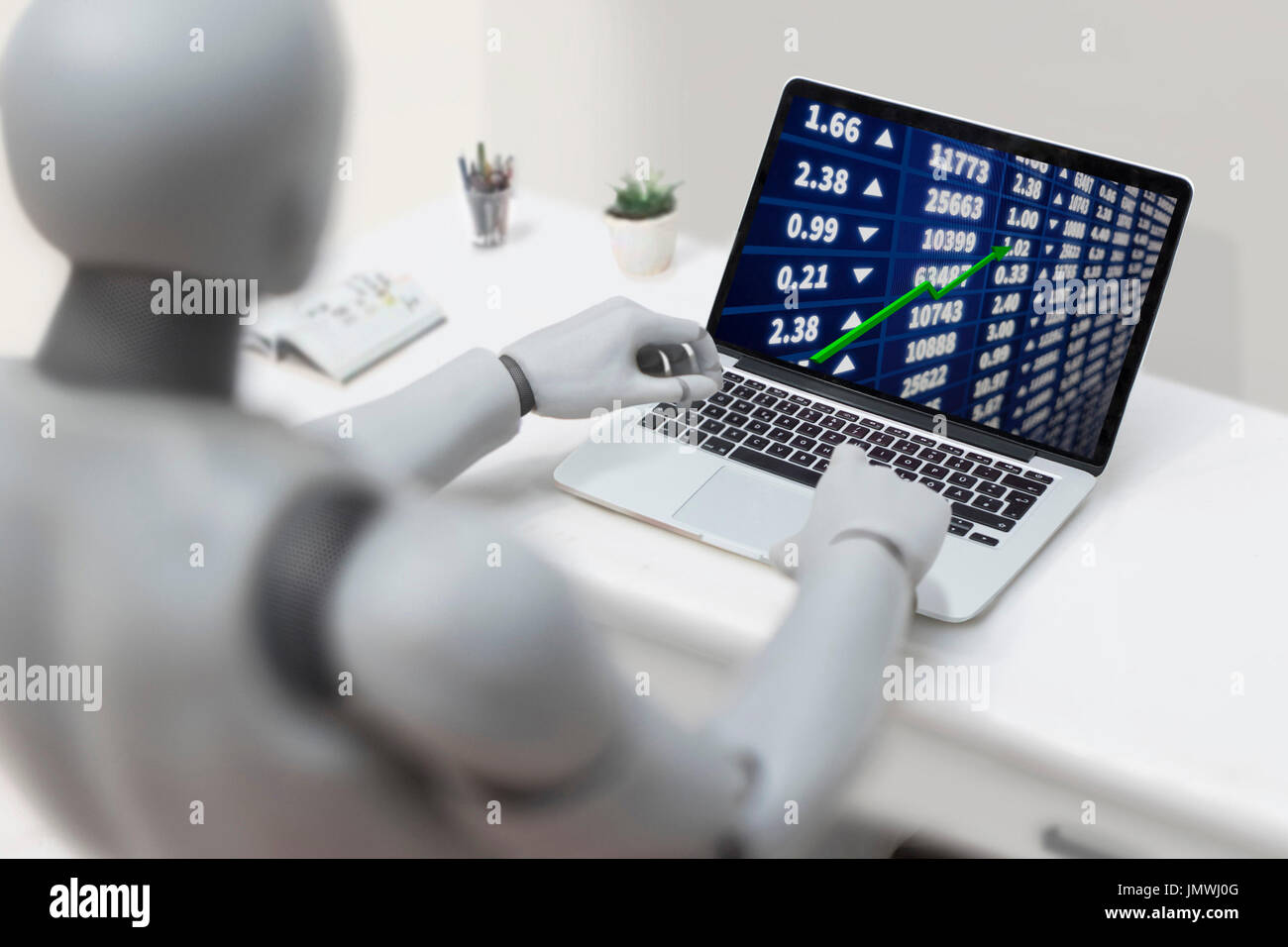 Robot stock di consulenza di investimento sul mercato dashboard finanziario Foto Stock