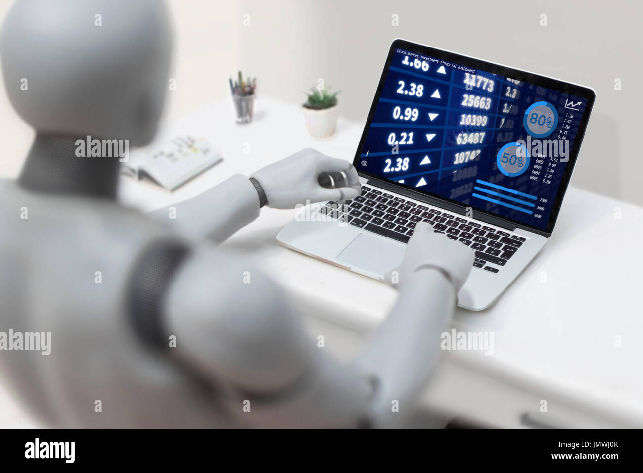 Robot stock di consulenza di investimento sul mercato dashboard finanziario Foto Stock
