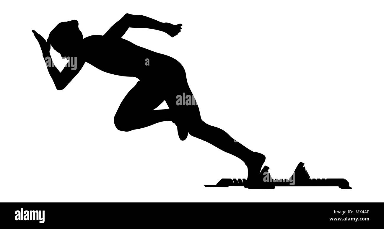 Avvio esplosivo donna runner sprinter dai blocchi di partenza Foto Stock