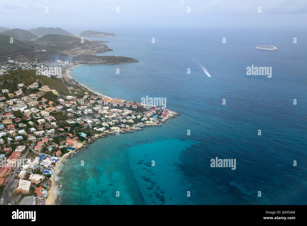 La fotografia aerea da Tortola Island, Road Town, isola di Tortola, Isole Vergini Britanniche, Mar dei Caraibi Foto Stock