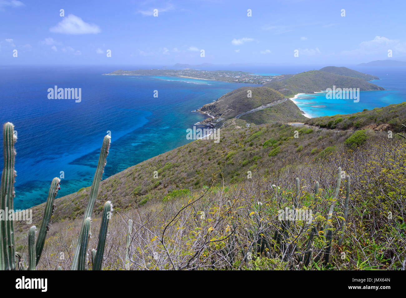 Paesaggio collinare di Virgin Gorda Isola, Virgin Gorda Isola, Isole Vergini Britanniche, Mar dei Caraibi Foto Stock