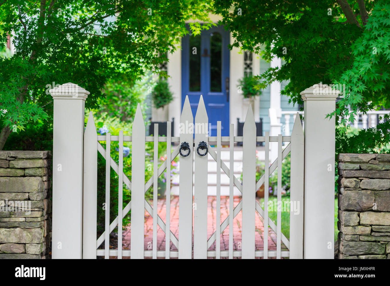 Gate e la passerella a sag harbor home, sag harbor, NY Foto Stock