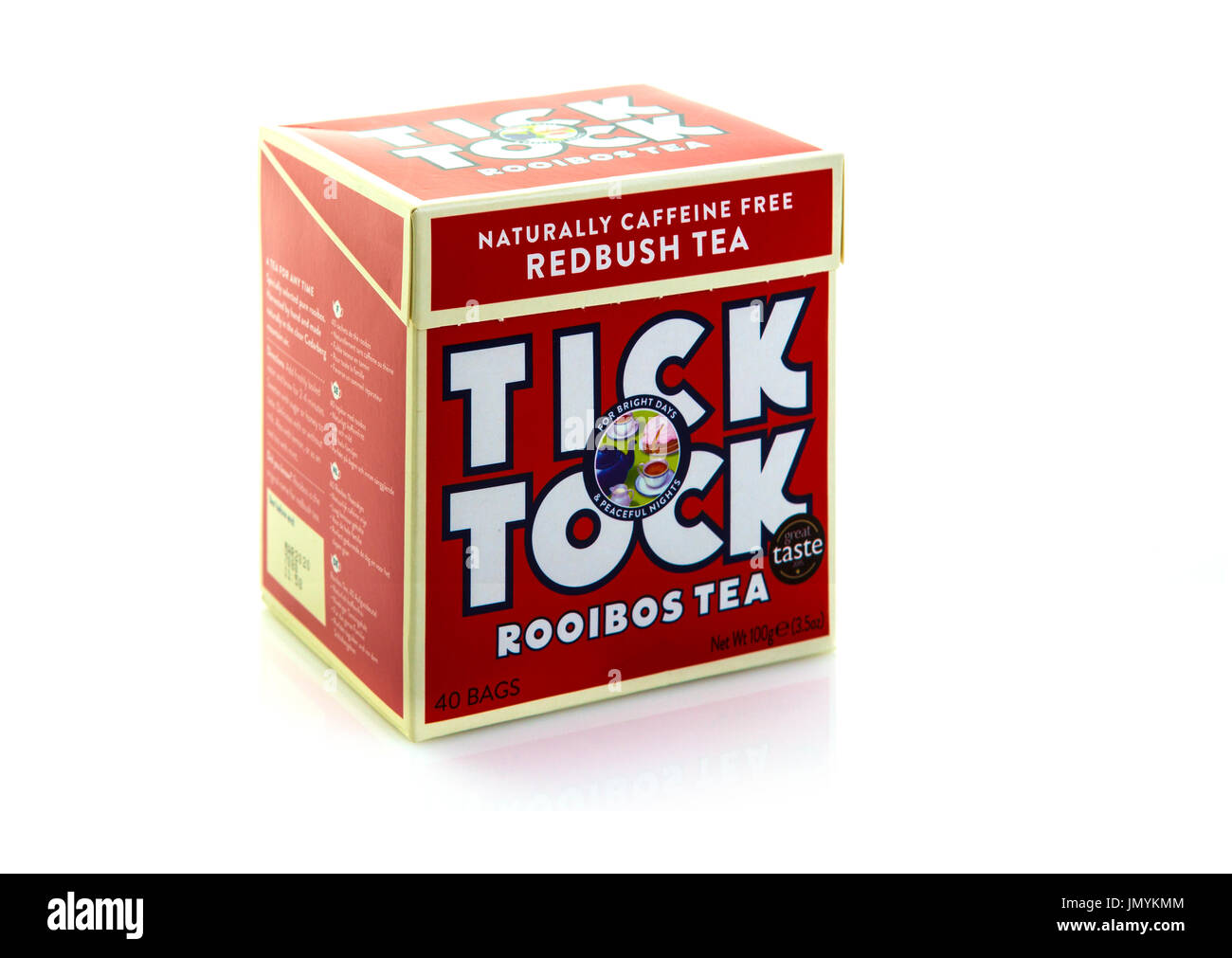 SWINDON, Regno Unito - 28 luglio 2017: casella di Tick Tock Rooibos bustine di tè su sfondo bianco Foto Stock